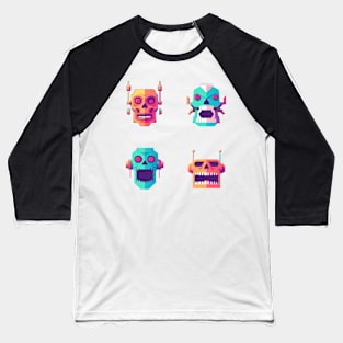 Cool Creepy Neon Skull Robots set Baseball T-Shirt